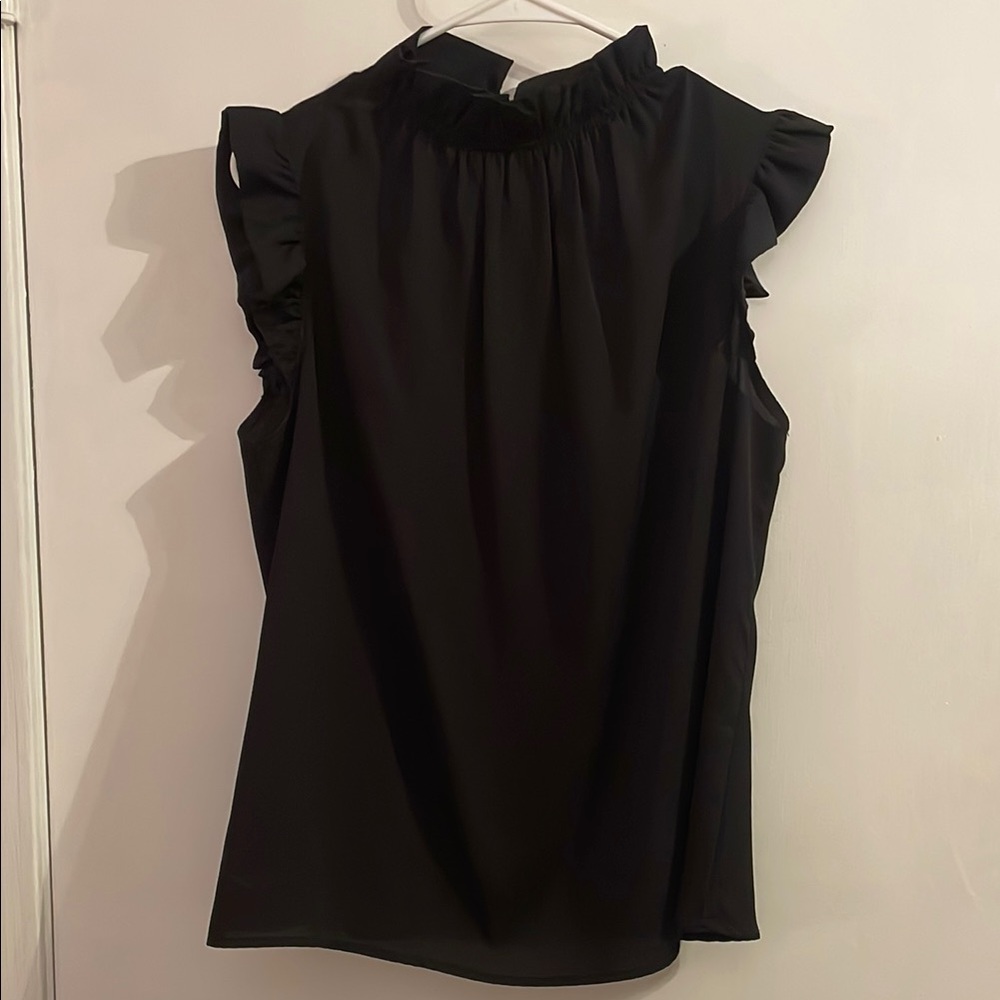 High Neck Black Ruffle Sleeve Blouse